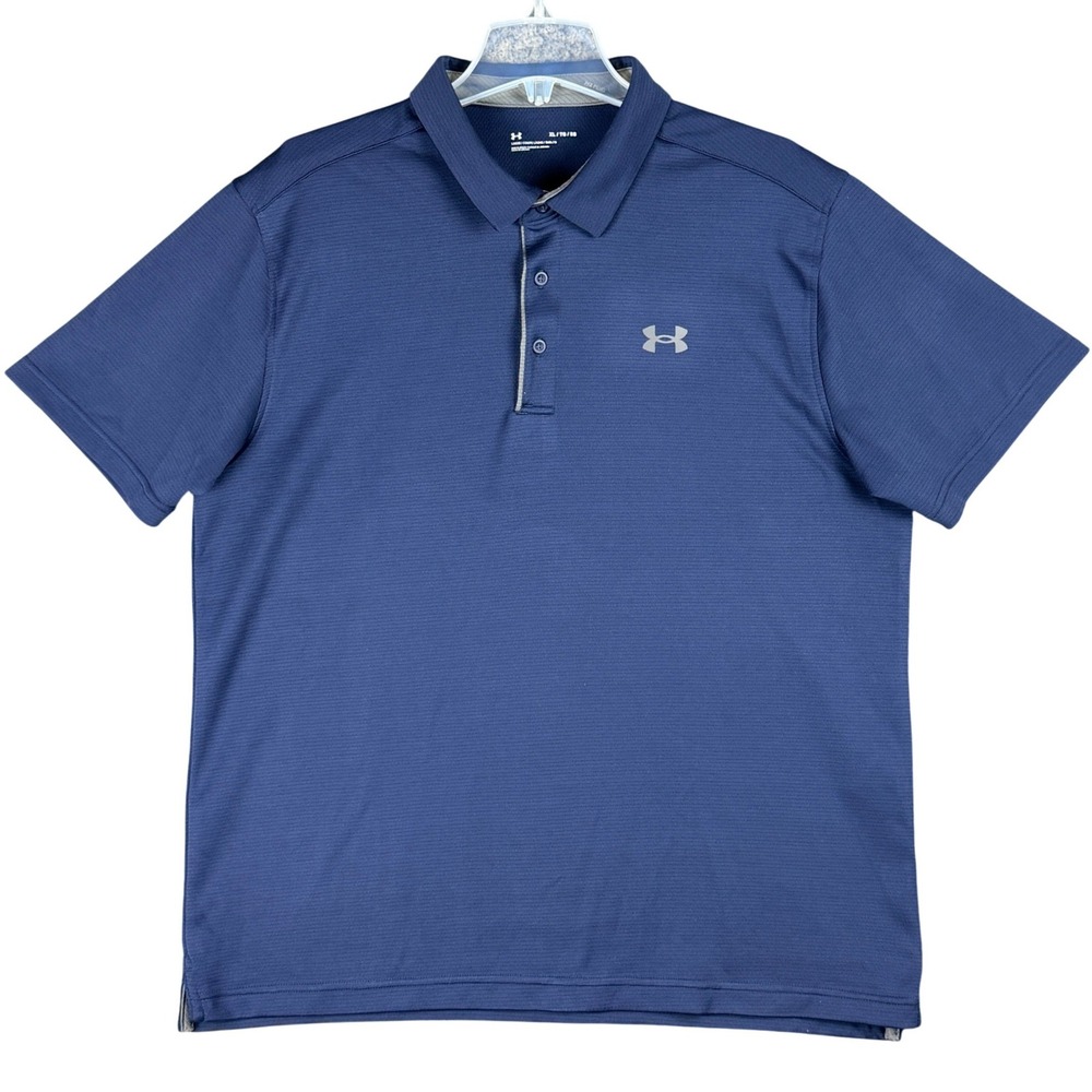 Under Armour Men's XL Tech Polo Shirt Navy Blue Loose Fit Performance Activewear